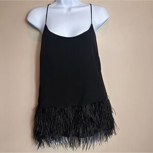 NWT Sugar+ Lips Women’s Dressy Top With Feathers Size Large Black‎